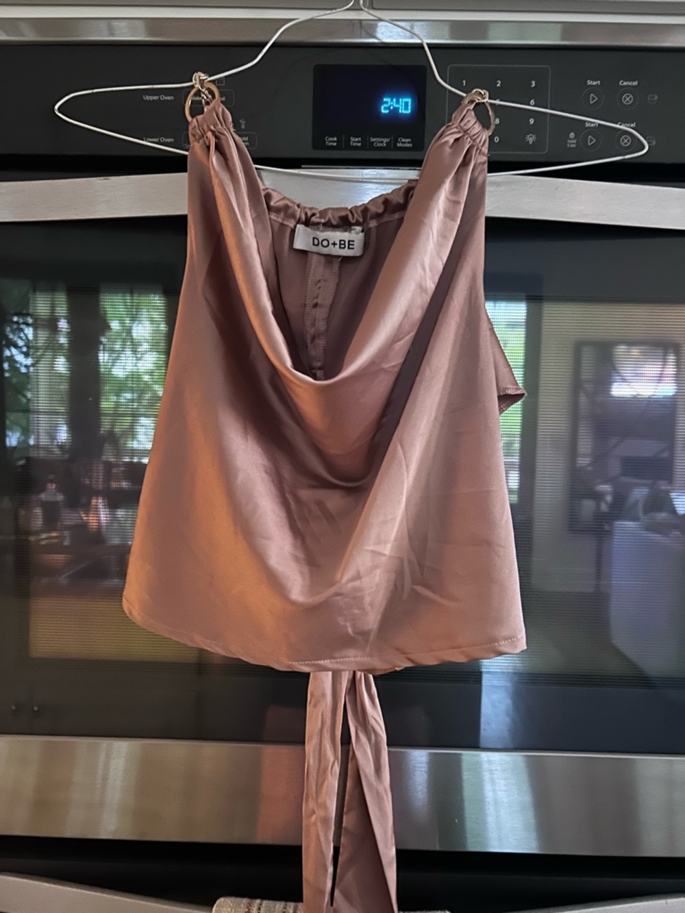 Satin Tie-Front Top - Nude color chain top  Small (or xs)